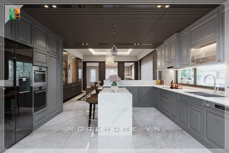 ăn Đá nhân tạo màu trắng vân mây cao cấp làm lát nền phòng ăn sẽ tạo ra cảm giác sạch sẽ, mát mẻ và mang đến sự sang trọng, cao cấp cho không gian căn phòng ăn.